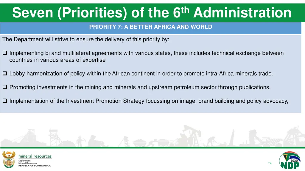 seven priorities of the 6 th administration 6