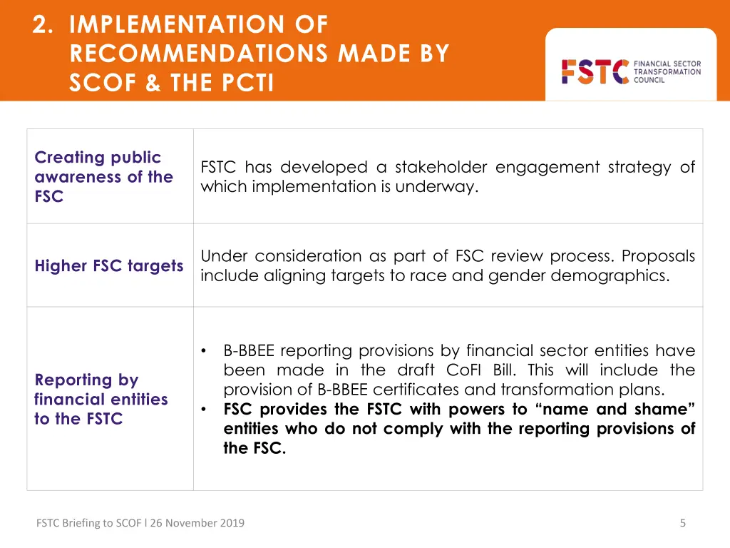 2 implementation of recommendations made by scof 1