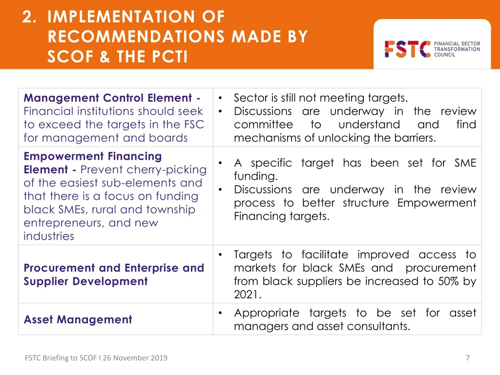 2 implementation of recommendations made by scof 3