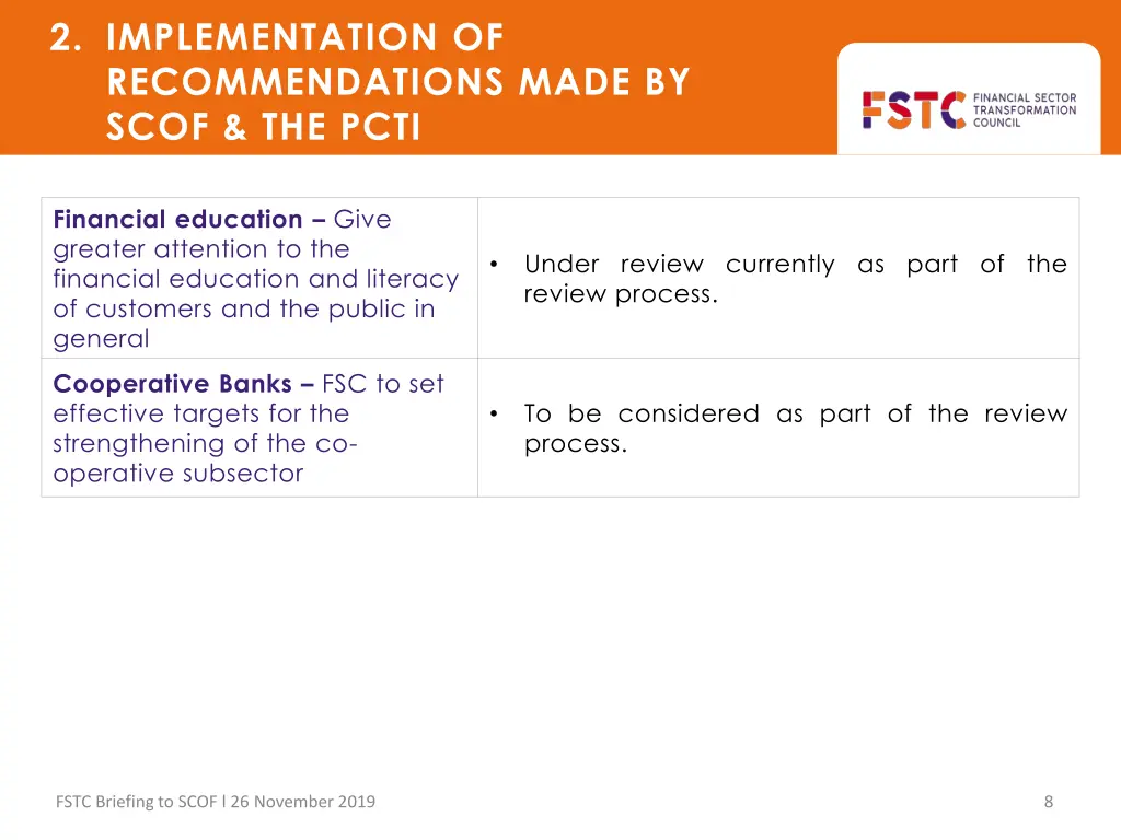 2 implementation of recommendations made by scof 4