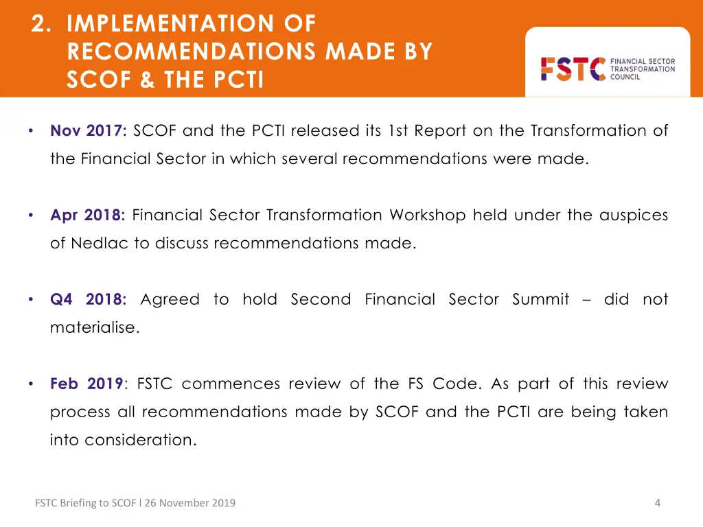 2 implementation of recommendations made by scof