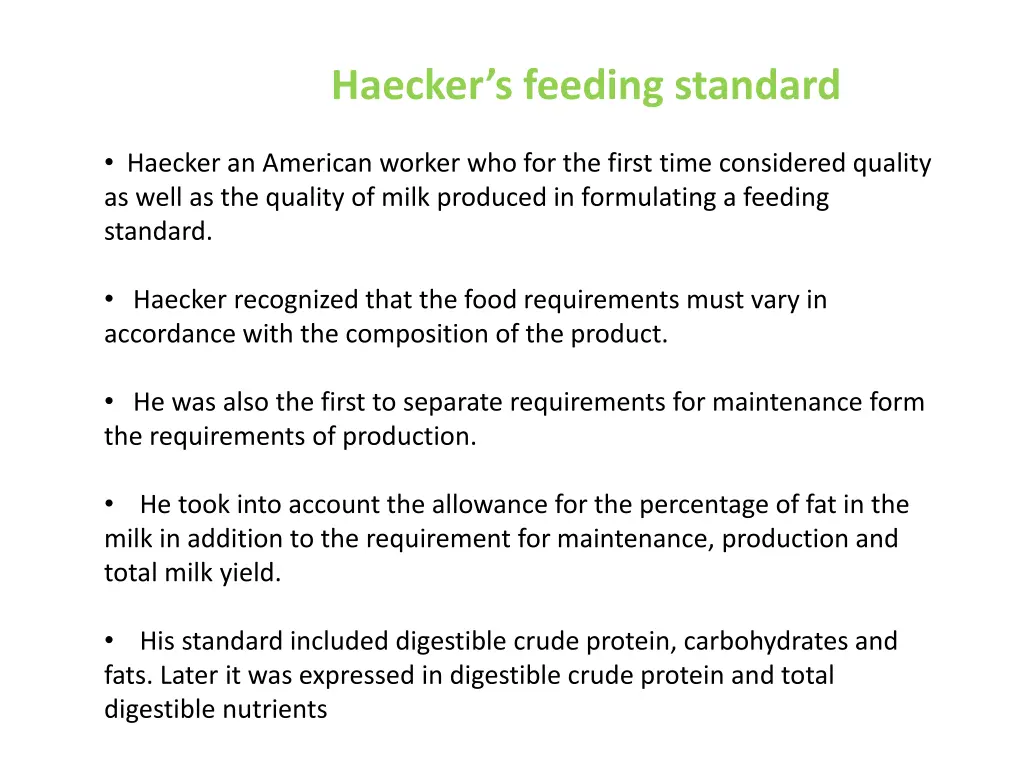 haecker s feeding standard