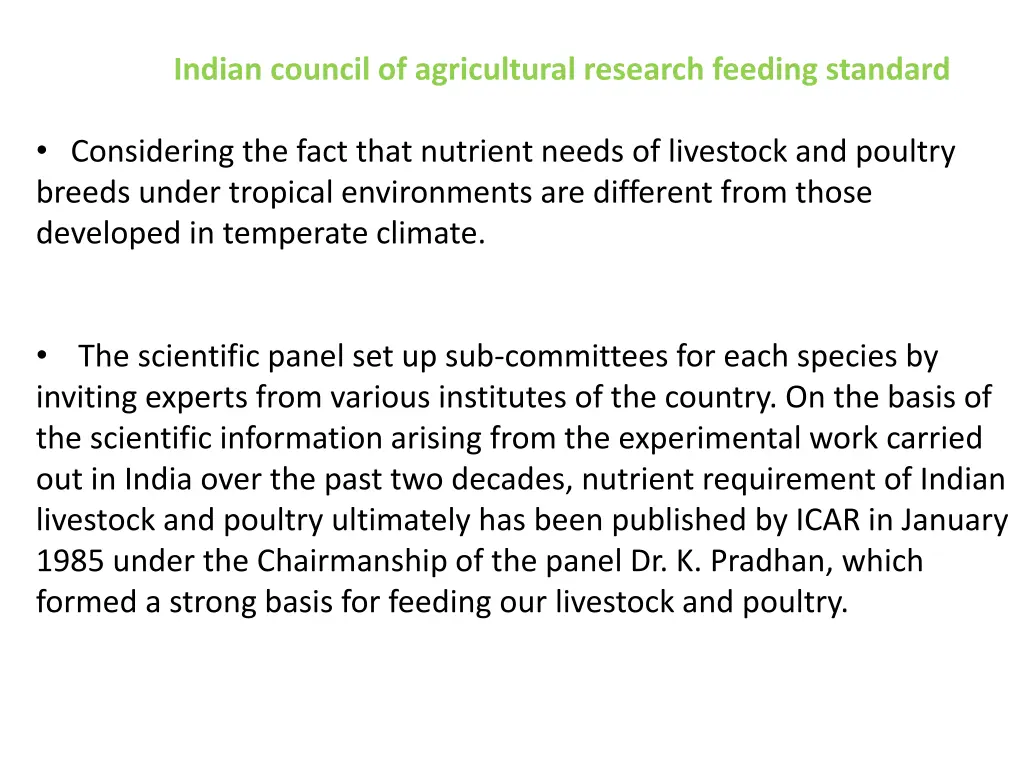 indian council of agricultural research feeding