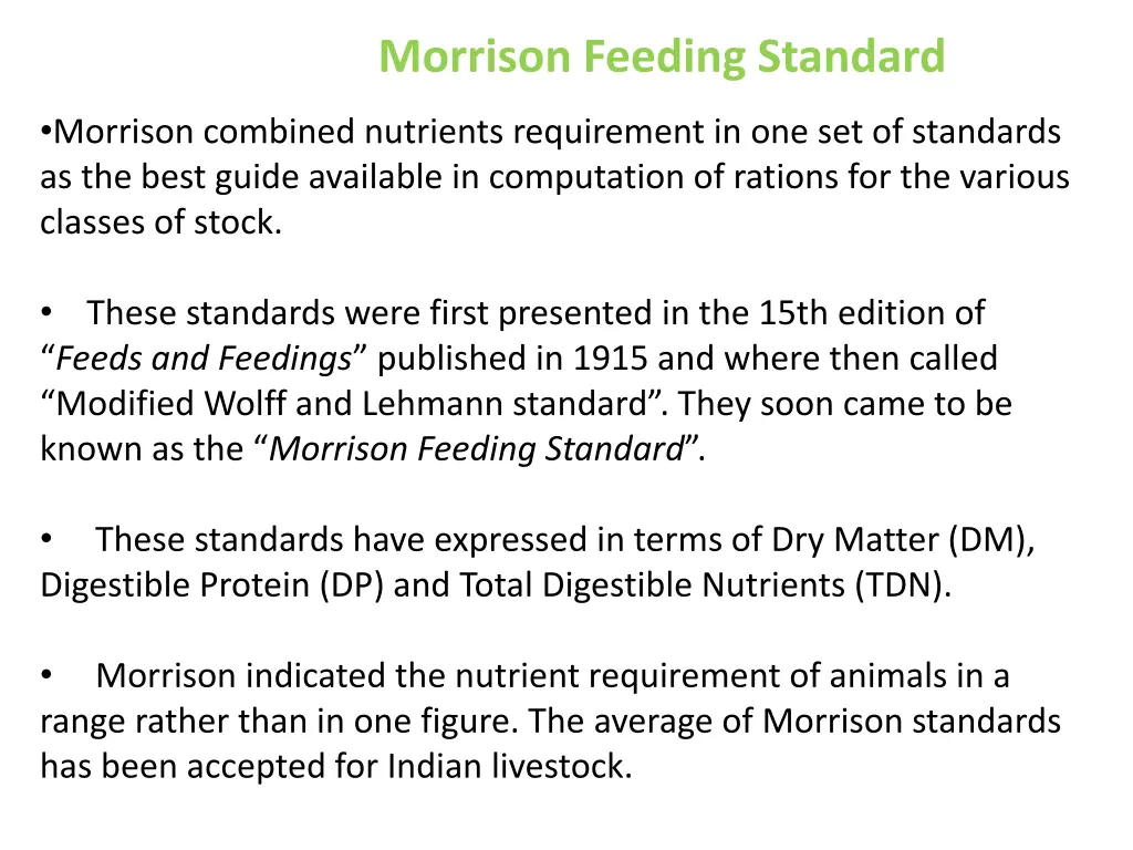 morrison feeding standard