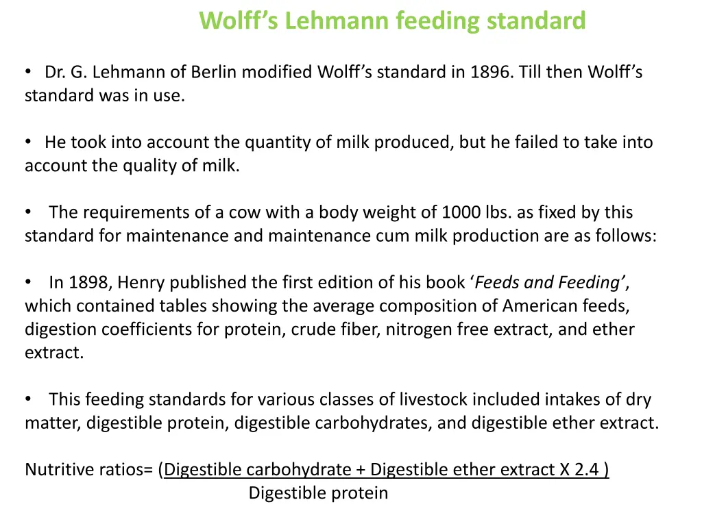 wolff s lehmann feeding standard