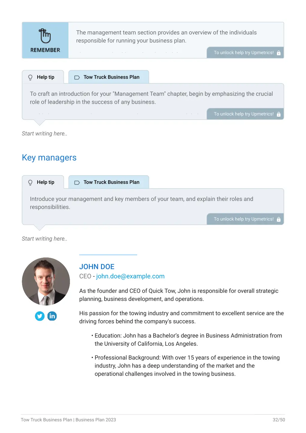 the management team section provides an overview