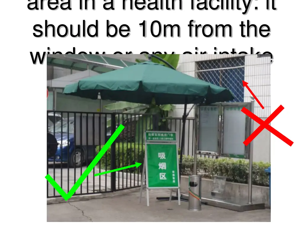 area in a health facility it should be 10m from