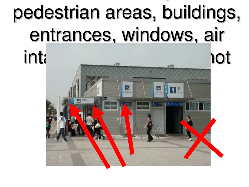 areas 10m away from pedestrian areas buildings