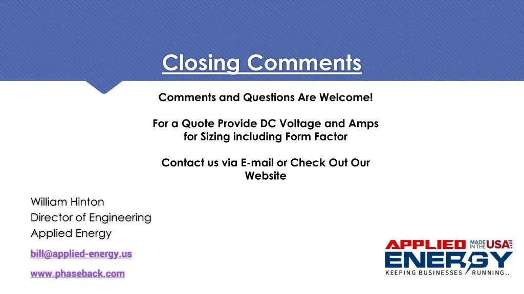 closing comments