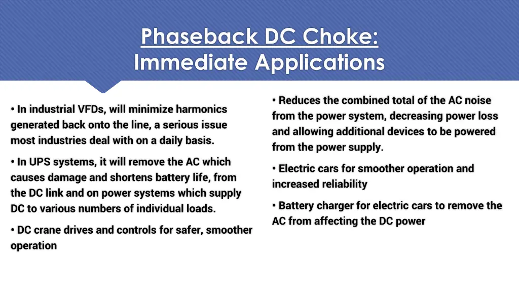 phaseback dc choke immediate applications 1