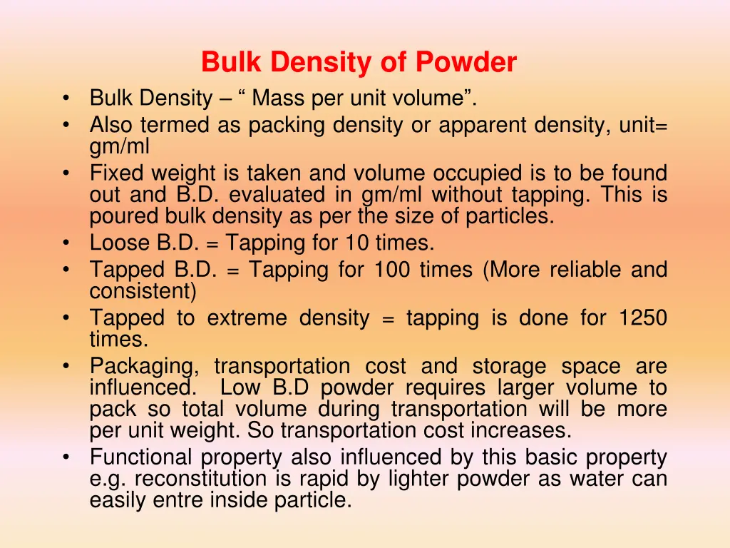 bulk density of powder bulk density mass per unit