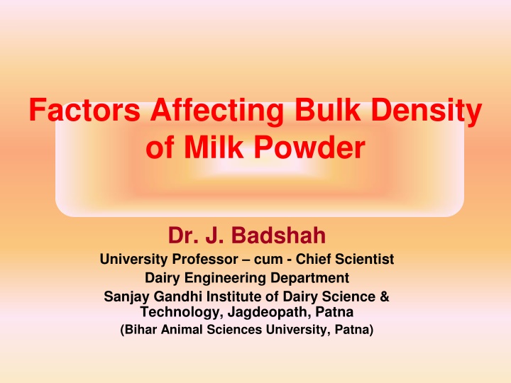 factors affecting bulk density of milk powder