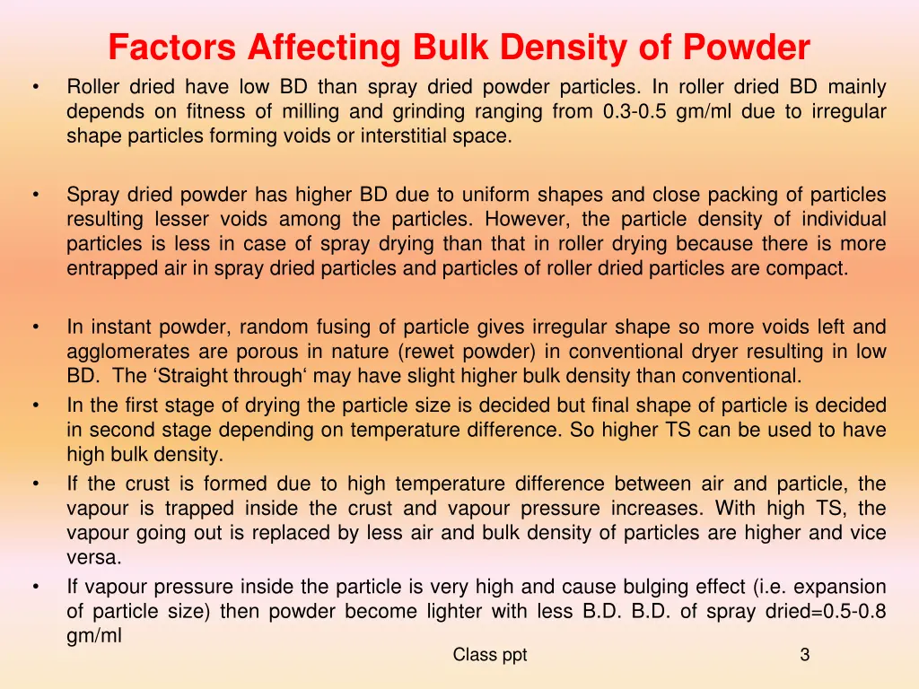 factors affecting bulk density of powder roller