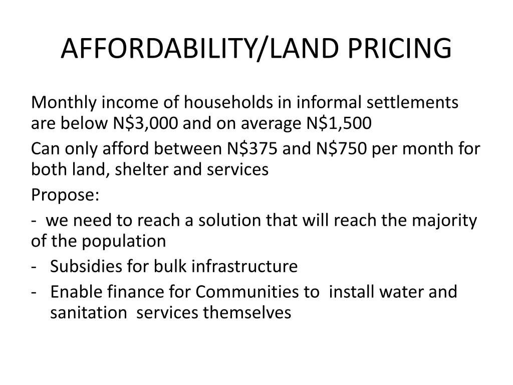 affordability land pricing