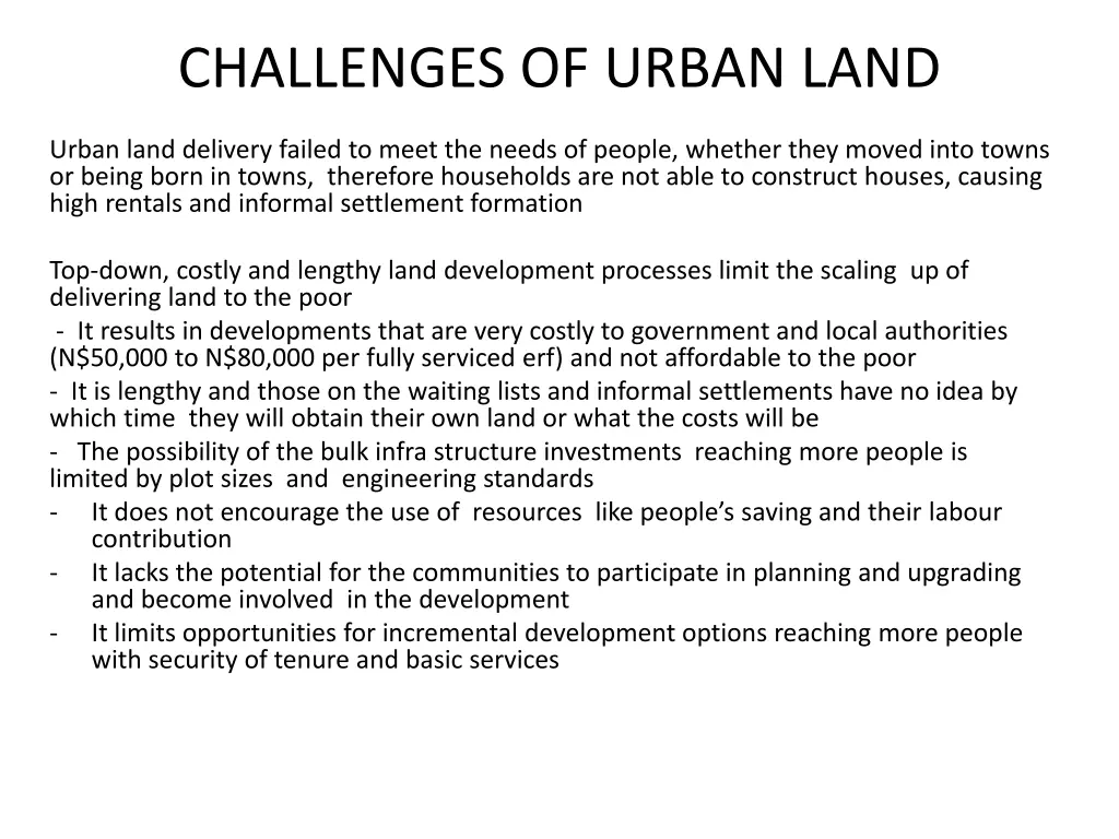 challenges of urban land