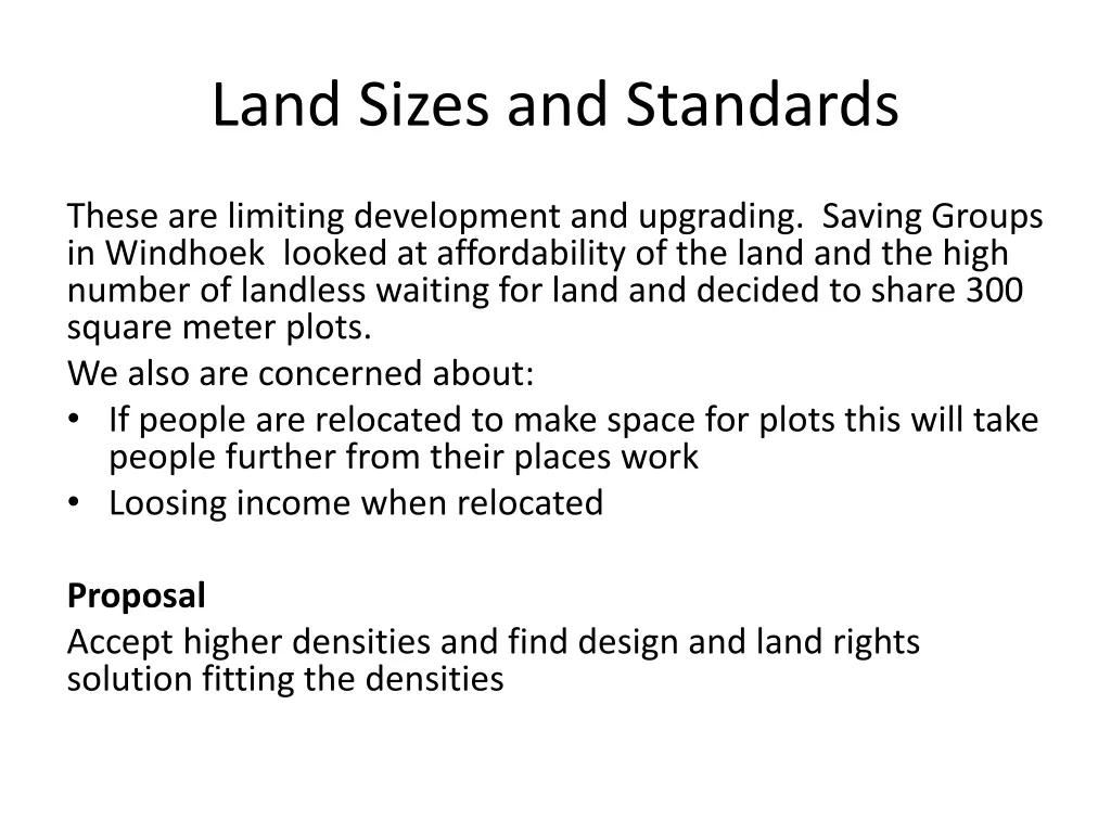 land sizes and standards