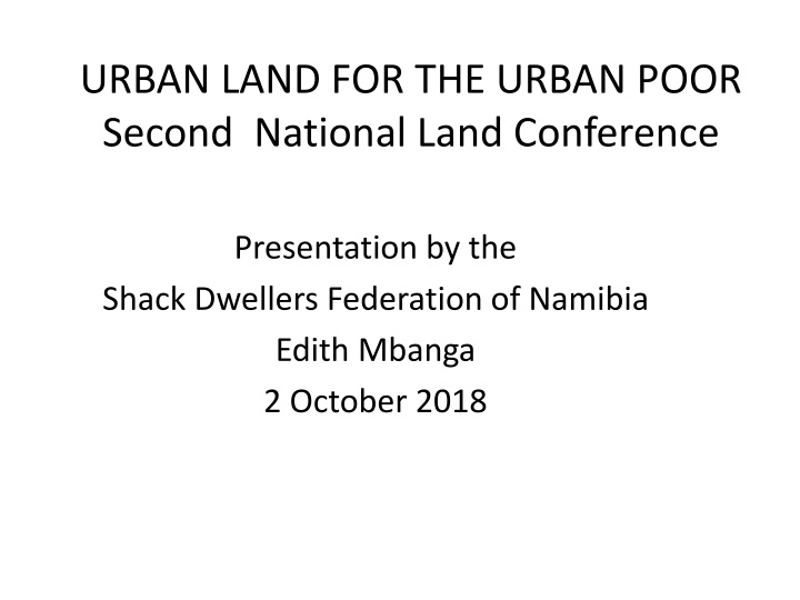 urban land for the urban poor second national