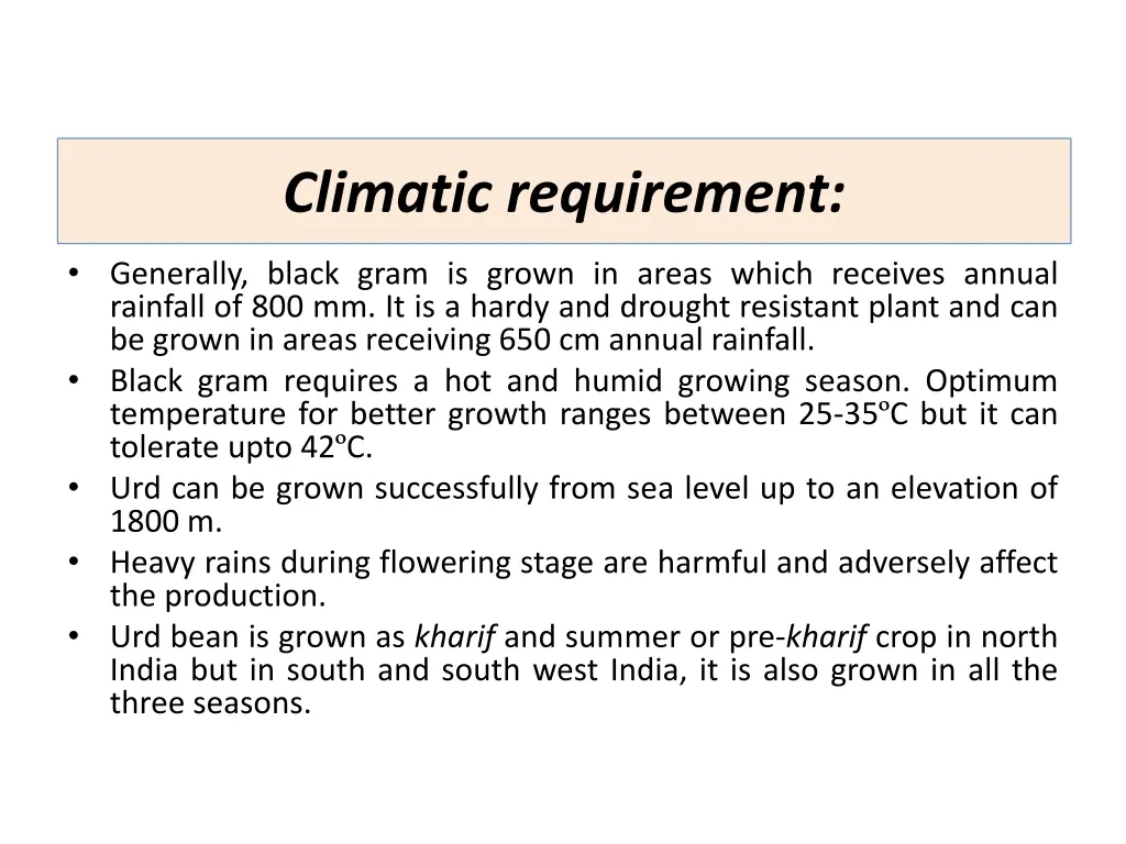 climatic requirement