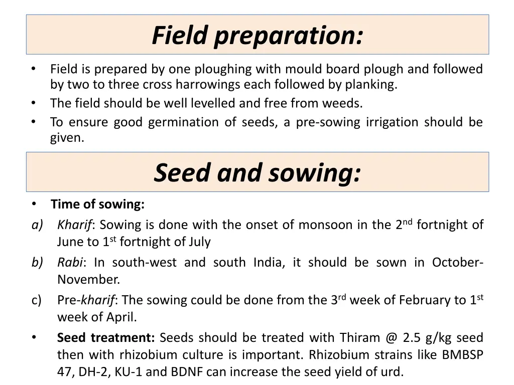 field preparation