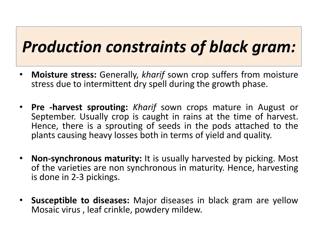 production constraints of black gram