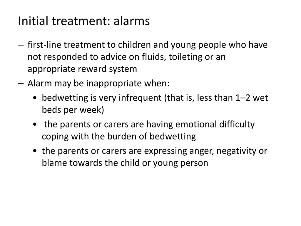 initial treatment alarms