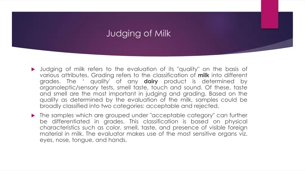 judging of milk