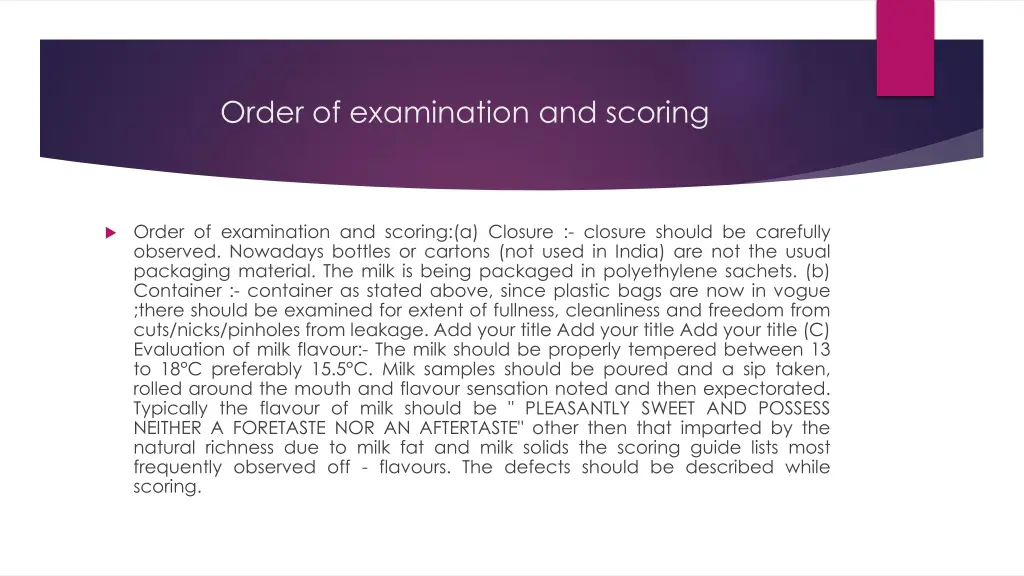 order of examination and scoring