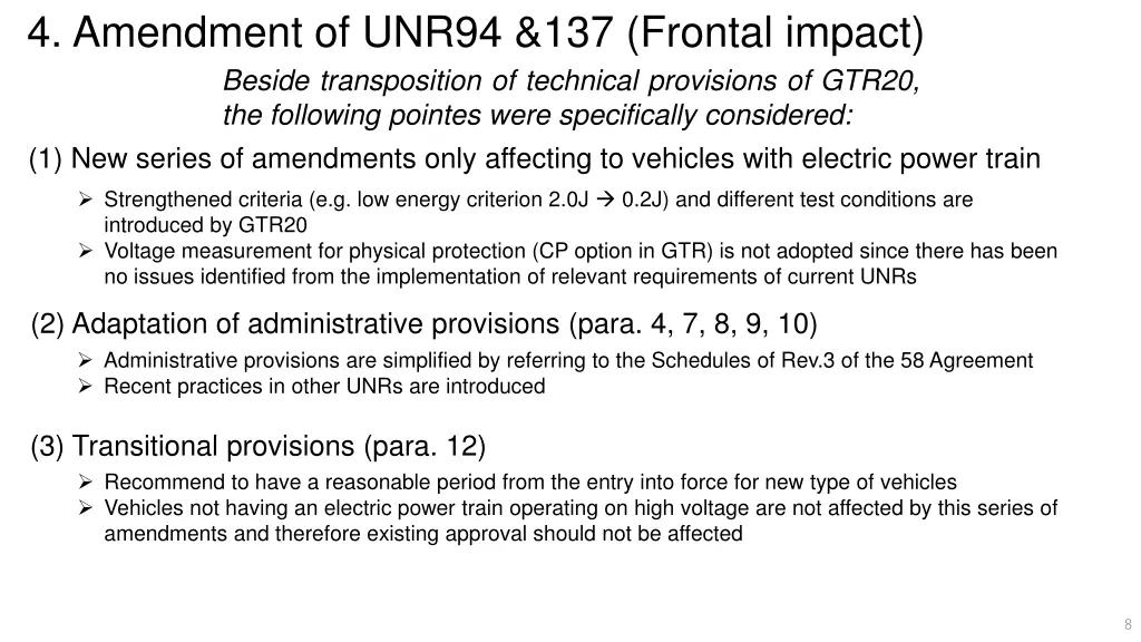 4 amendment of unr94 137 frontal impact beside