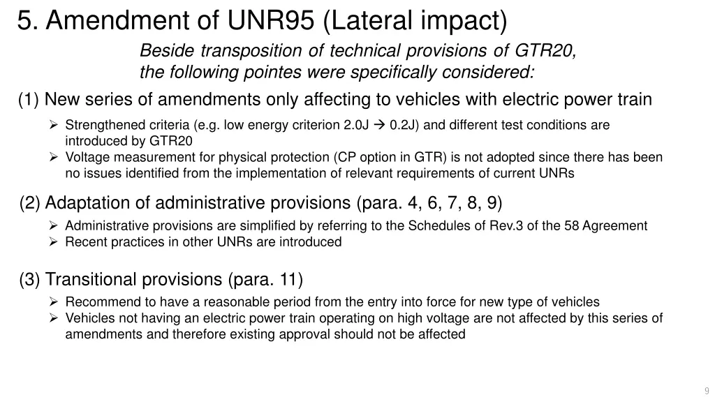 5 amendment of unr95 lateral impact beside