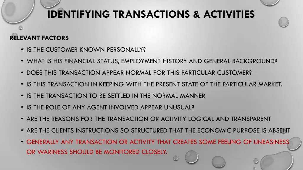 identifying transactions activities