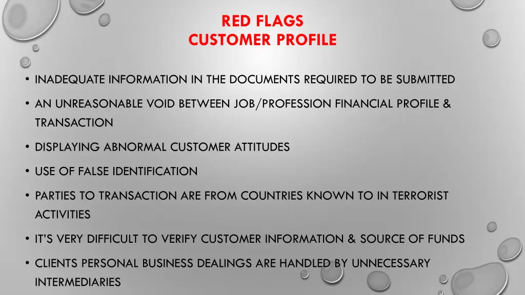 red flags customer profile