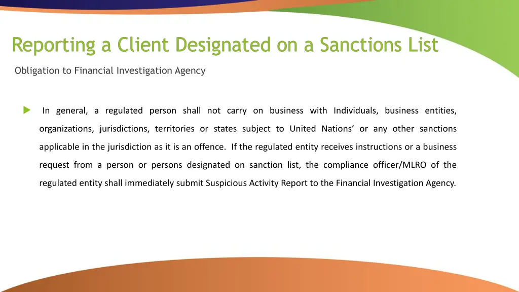 obligation to financial investigation agency