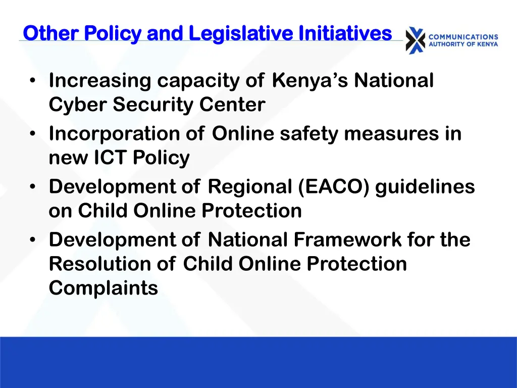 other policy and legislative initiatives other