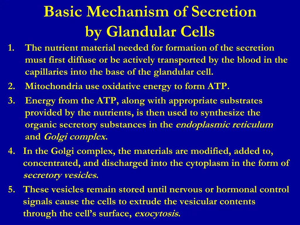 basic mechanism of secretion by glandular cells