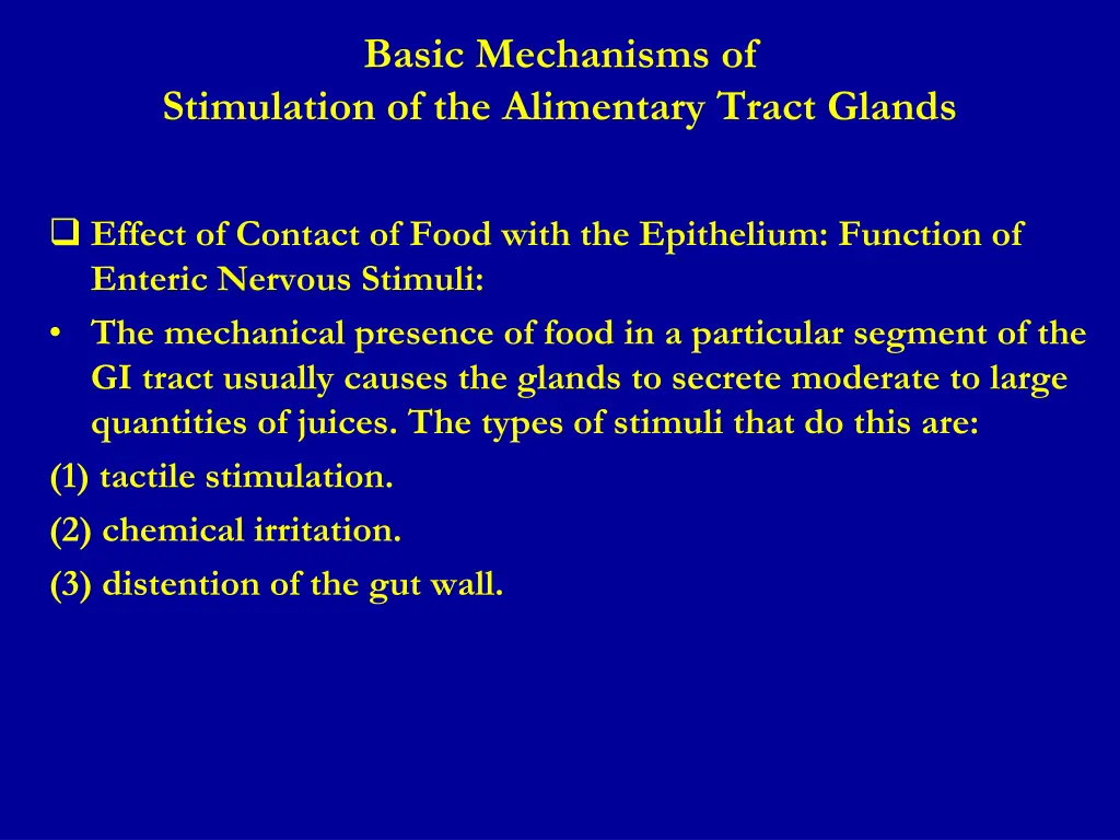 basic mechanisms of stimulation of the alimentary