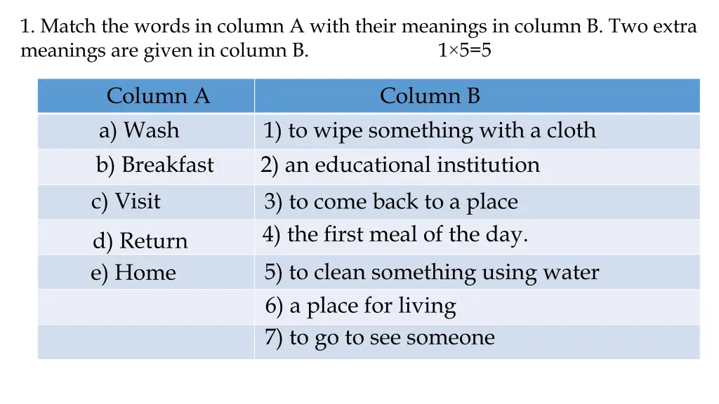 1 match the words in column a with their meanings