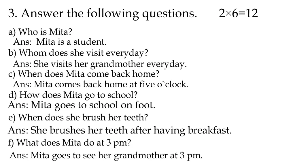 3 answer the following questions 2 6 12