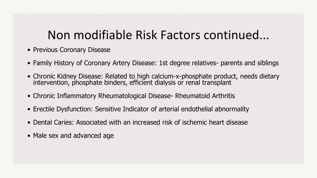 non modifiable risk factors continued previous