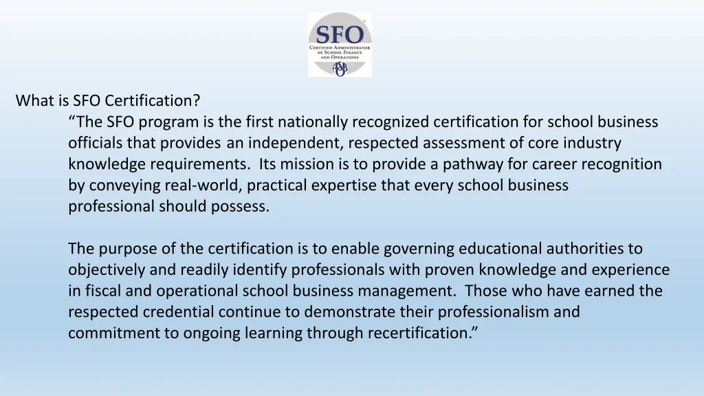 what is sfo certification the sfo program