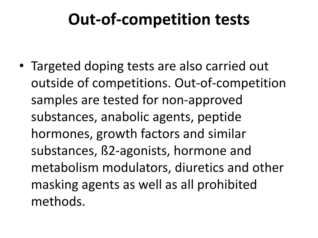 out of competition tests