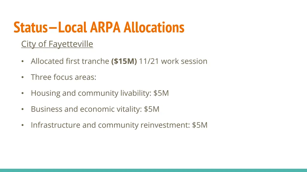 status local arpa allocations city of fayetteville