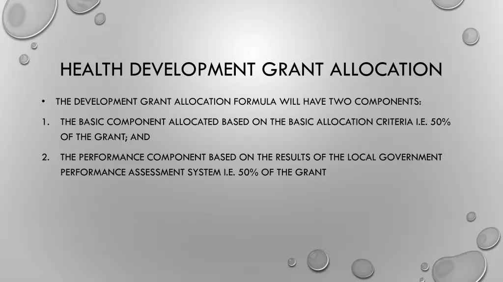 health development grant allocation