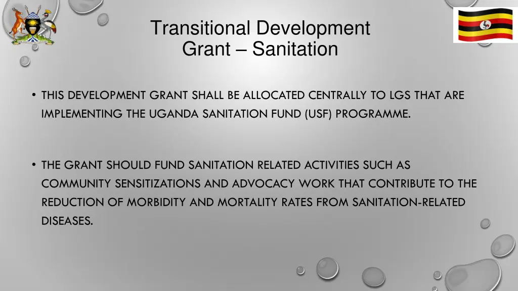 transitional development grant sanitation