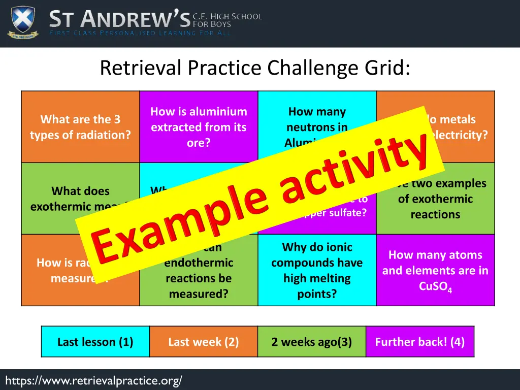 retrieval practice challenge grid