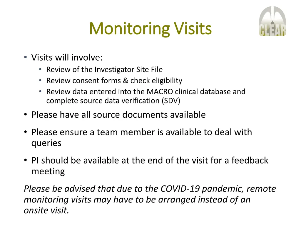 monitoring visits monitoring visits