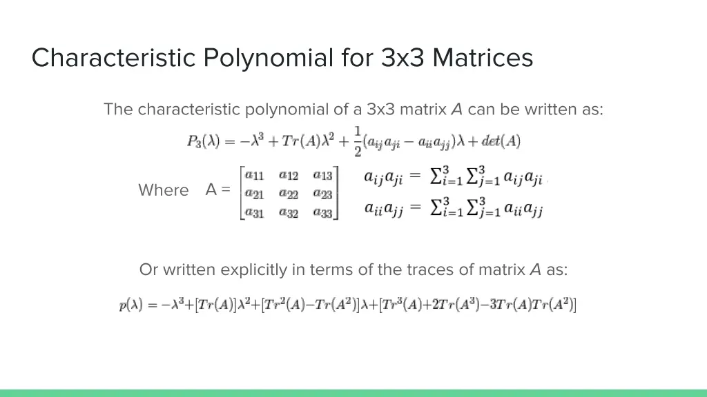 characteristic polynomial for 3x3 matrices