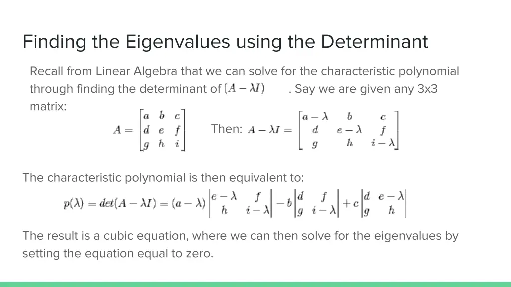 finding the eigenvalues using the determinant