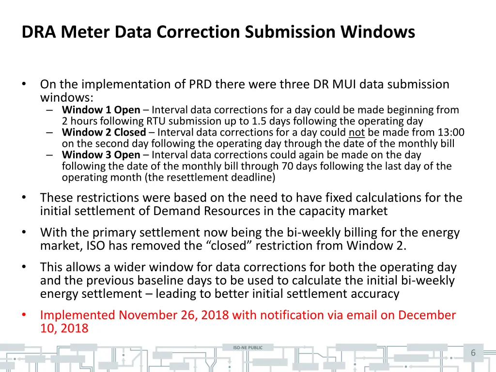 dra meter data correction submission windows