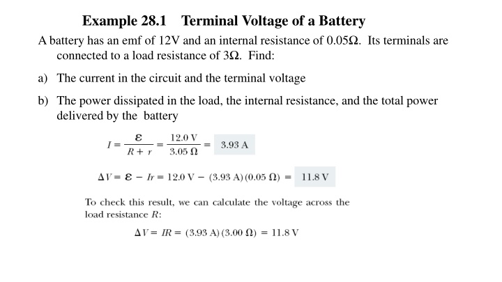 example 28 1 terminal voltage of a battery