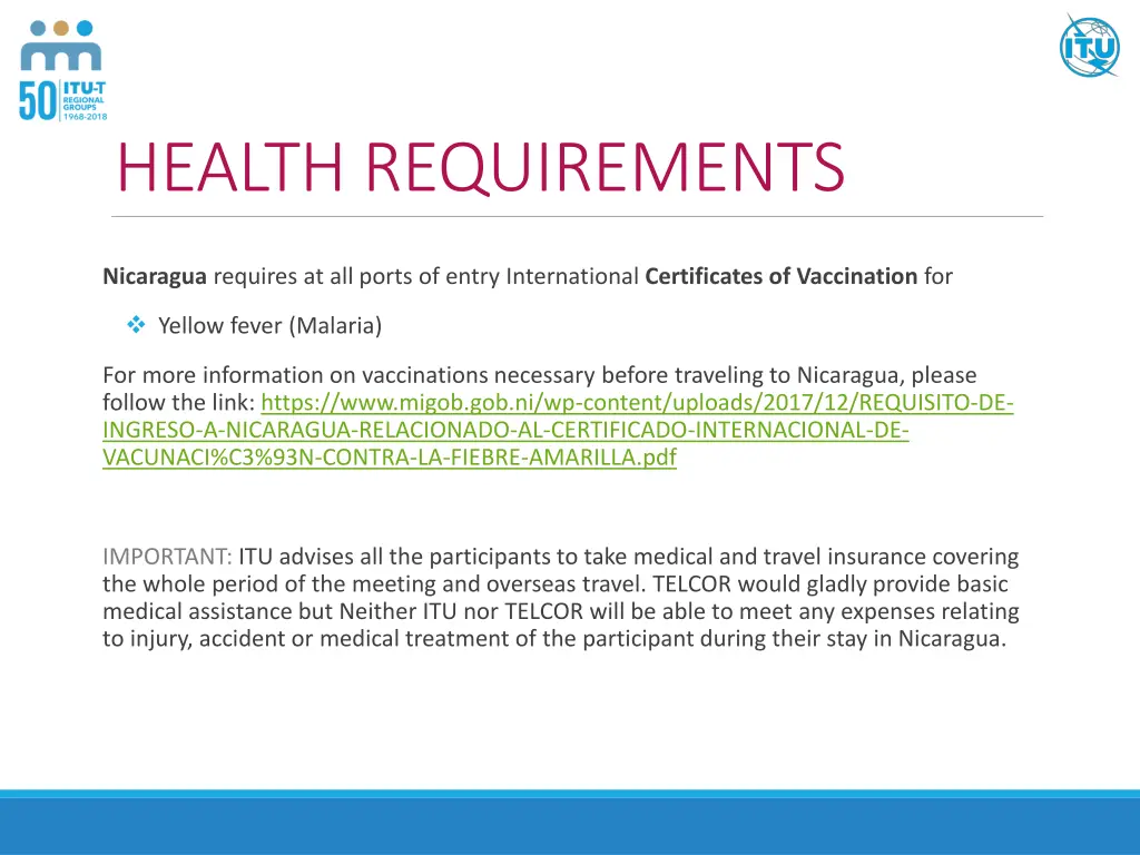 health requirements